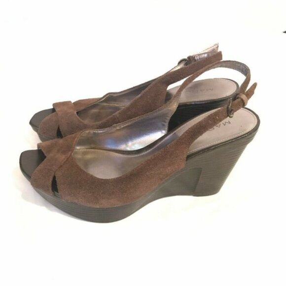 Marc Fisher Wedge Shoes Heels Sandals Brown Suede Y - Picture 1 of 8